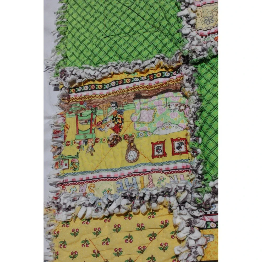 Cottage Core Denim Flannel Plaid's Rag Quilt,Granny Core Scrappy Rag Quilt 60x42